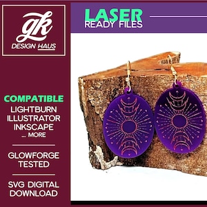 Heiliger Mond und Sterne Ohrringe - 1/8" (.12") Material - Digital Download SVG - Glowforge Mira Thunder Omtech K40 FSL - Mondphasen gesegnet