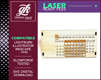 Perpetual Calendar Design Tabbed Fit - 10 inch - 1/4&quot; (.21&quot; / 5mm)  - Digital Download SVG