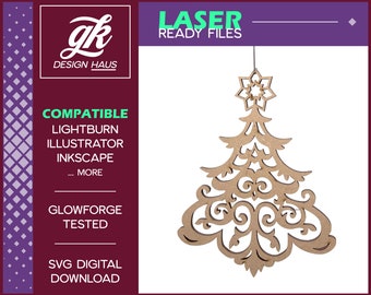 Christmas Tree / Holiday Tree Ornate Ornament - 1/8" (.12") Material - Digital Download SVG - Glowforge - Winter Wonderland - Customize