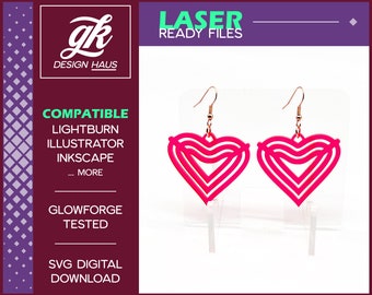 Modern Art Heart Earrings - 1/8" (.12") Material - Digital Download SVG  - Glowforge Mira Thunder Omtech K40 FSL - Acrylic MDF