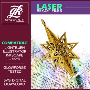 Christmas Star 3D Ornament - 1/8" (.12") Material - Digital Download SVG - Glowforge Mira Thunder Omtech K40 FSL - Acrylic North Star Lord's