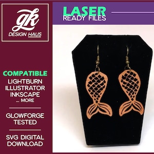 Mermaid Tail Earrings - 1/8" (.12") Material - Digital Download SVG - Glowforge Mira Thunder Omtech K40 FSL - Beachy Vibes Fish Tail