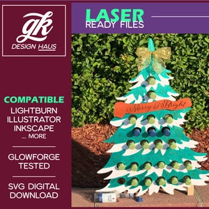 Mini Wine Bottle Christmas Tree Advent Calendar for  1/8" (.12") Material - Digital Download SVG - Glowforge Mira Omtech K40 - Modular Tree