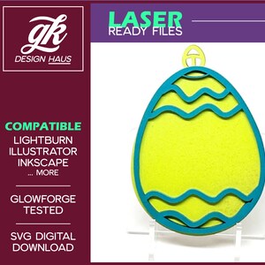 Easter Egg Traditional Waves Layered Designs w/ Ornament and Bow Post tm Backers - Digital Download SVG - Glowforge Mira Thunder K40 Omtech
