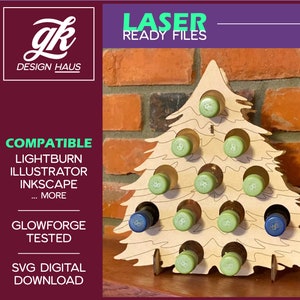 Mini bouteille de vin Arbre de Noël Affichage de Noël / Calendrier de l’Avent pour 1/4 « (.21 ») Matériel - Téléchargement numérique SVG - Glowforge Mira Omtech
