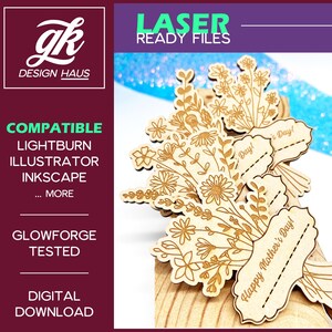 Fichier de découpe laser pour piquet de bouquet de jardin floral pour la fête des mères | Téléchargement numérique | Bricolages en classe | Cadeaux pour enfants | Pack | Bricolage