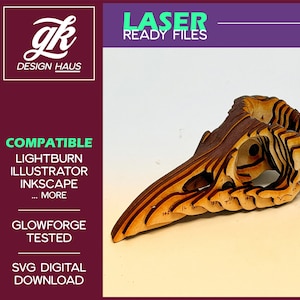 Raven Skull Bowl, Planter, Candle Holder - Stacked Slices - 1/8" (.12") Material - Digital Download SVG - Glowforge Mira Thunder Omtech