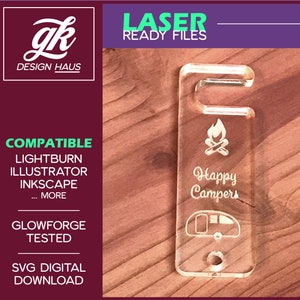 Suporte de telefone com chaveiro com design de campistas felizes | Material de 1/4" (0,21") | Diversão | Arquivo de corte a laser | Forja Brilhante | Acrílico | Tamanho compacto | Acampamento