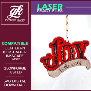 Joy to the World - 2 Layer Banner Ornament - 1/8" (.12") Material - Digital Download SVG - Glowforge Mira Thunder Omtech K40 - Old Fashioned