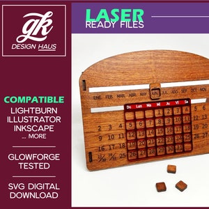BUNDLE - Perpetual Calendar Design SPANISH Tabbed Fit 8 inch - 1/4" (.21") - Digital Download SVG - Glowforge Mira Omtech K40 - Espanol
