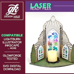 Kerk / Mission Grotto Style Candle Display voor 1/8 "(.12") Materiaal - Digitale Download SVG - laser cutter - Glowforge Mira Thunder Omtech