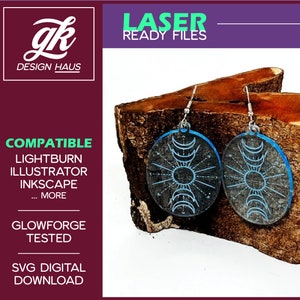 Boucles d’oreilles Sacred Moon Phase - 1/8 » (.12 ») Matériel - Téléchargement numérique SVG - Glowforge Mira Thunder Omtech K40 FSL - Phases de lune