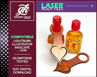 Mini Liquor Gift Tag with Heart and Straight Design Living Hinge for 1/8" (.125") Material  - Digital Download SVG - Glowforge Mira Omtech