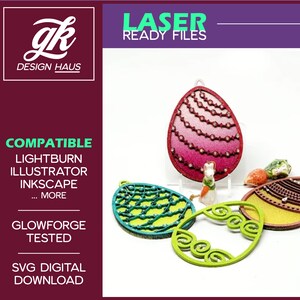 PAKET - Osterei JEWELED Schicht-Designs w / Ornament und Schleife Post tm Untersetzer - Digital Download SVG - Glowforge Mira Thunder K40 Omtech