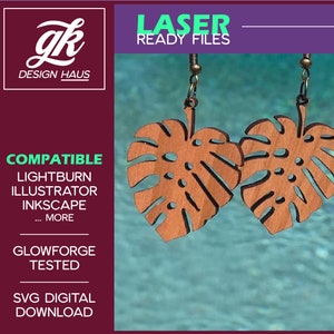 HawaiianIsche Monstera Blatt Ohrringe - 1/8" (.12") Material - Digital Download SVG - Glowforge Mira Thunder Omtech K40 FSL