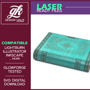 Book Box met Spellbook Design en Living Hinge Binding en Pinch Clasp voor 1/8 " (.12 ") Materiaal - Digitale Download SVG - Glowforge Mira