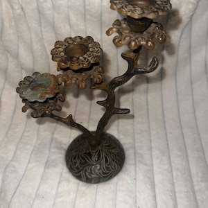 Vintage 3-Arm Metal Floral Candelabra Candle Holder Antique Finish Gold/Bronze