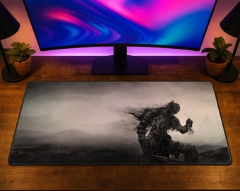 Dark Souls musmatta, Dark Fantasy Knight skrivbordsmatta, Ashen One spelmusmatta, gotisk speldekor, Soul of Cinder PC-spelpresent