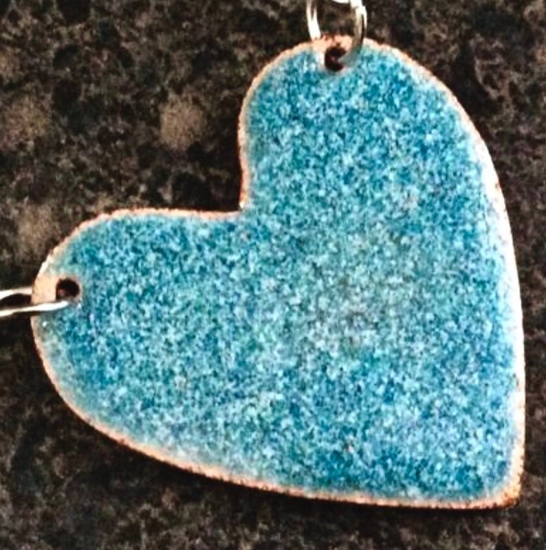 FIRE and ICE Reversible Enamel Heart Pendant, Double Sided Pendant, Teal Heart Necklace, Glass Pendant, Heart Jewelry, HPE718 image 3