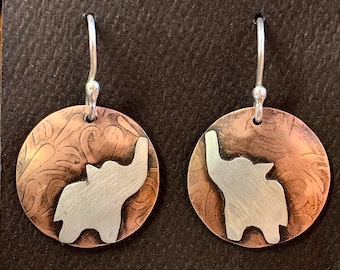 ELEPHANT EARRINGS - Elephant Jewelry, Silver and Copper Earrings, Pachyderm Jewelry, Animal Earrings, Mixed Metal Jewelry, EE290
