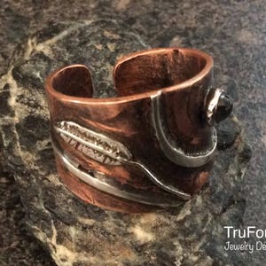 TRIBAL SPIRIT Feather Ring Zilveren en Koperen Ring, Koperen Sieraden, Native Sieraden, Maansteen Ring Sigaar Band Ring Aardse TSM205 afbeelding 5