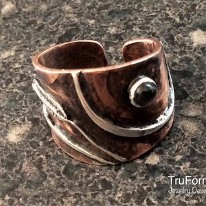 TRIBAL SPIRIT Feather Ring Zilveren en Koperen Ring, Koperen Sieraden, Native Sieraden, Maansteen Ring Sigaar Band Ring Aardse TSM205 afbeelding 4