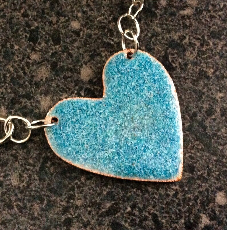 FIRE and ICE Reversible Enamel Heart Pendant, Double Sided Pendant, Teal Heart Necklace, Glass Pendant, Heart Jewelry, HPE718 image 7