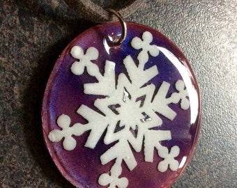 MULBERRY SNOWFLAKE - Christmas Jewelry, Enamel Pendant, Enamel Necklace, Enamel Jewelry, Stocking  Stuffer , Ornament, Big Snowflake, MS26