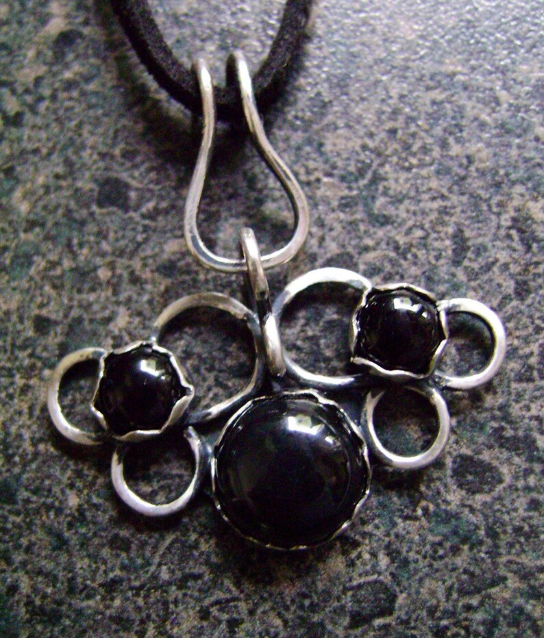 MYSTIQUE Onyx Pendant, Black Onyx Necklace, Artisan Jewelry, Pendant, Goth Pendant, Filigree Sterling, Black Filigree Pendant, MRP31 image 1