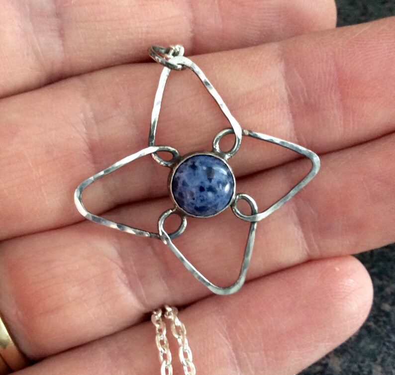 BLUE VIOLET Blue Flower Pendant, Sterling Silver Pendant, Silver Jewelry, Artisan Jewelry, Blue Sodalite, BP75 image 2