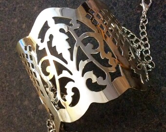 GRACE Bracelet - Vintage Silverplate Bracelet, Scroll Cuff, Upcycled Metal, Filigree Bracelet, Unique Jewelry, GB582