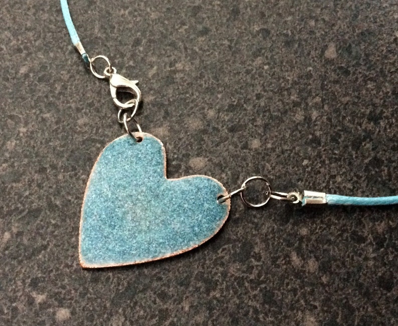 FIRE and ICE Reversible Enamel Heart Pendant, Double Sided Pendant, Teal Heart Necklace, Glass Pendant, Heart Jewelry, HPE718 image 6
