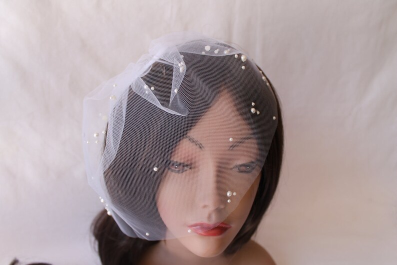 Bridal Blusher Birdcage Tulle Veil With Pearls for Your Wedding Etsy
