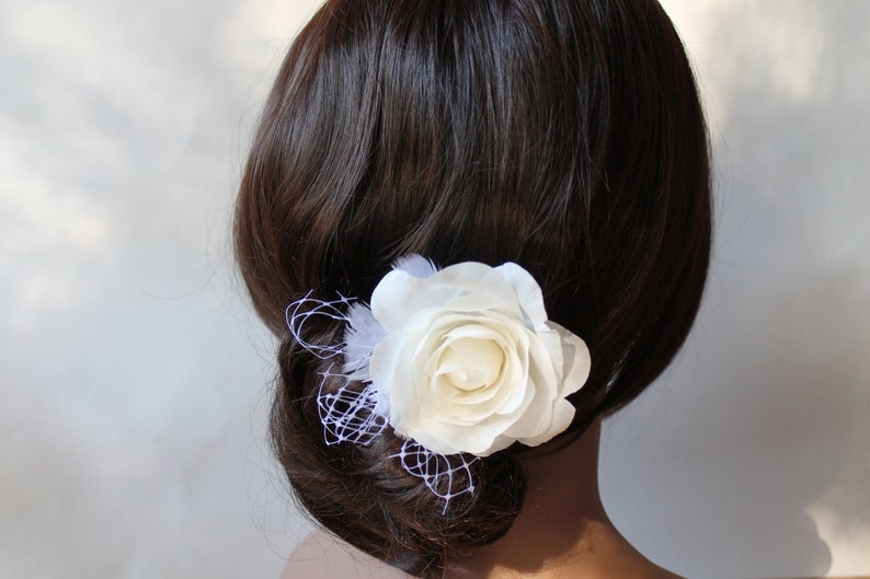Bridal Ivory Hair Clip French Netting, Ivory Rose, Hair Pin, Bridal Fascinator, Wedding Headpiece, Wedding Hair Piece, Wedding Accessories image 4