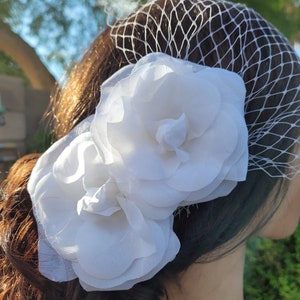 Birdcage Bandeau Veil, Bridal Camelia Flower Fascinators, Bridal Hair Piece, Wedding Head Piece, Bridal Set, Beach Wedding image 3