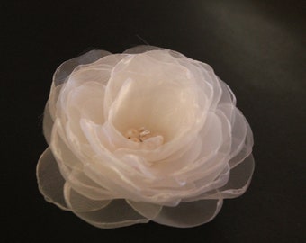 Bridal Ivory Organza Flowers Hair Clip Flower Fascinator Bride Head Piece Freshwater Pearls for Wedding