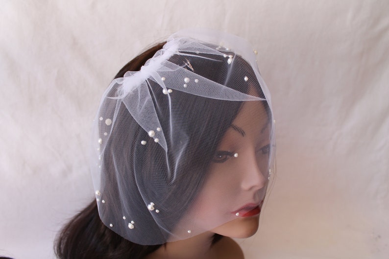 Bridal Blusher Birdcage Tulle Veil With Pearls for Your Wedding Etsy