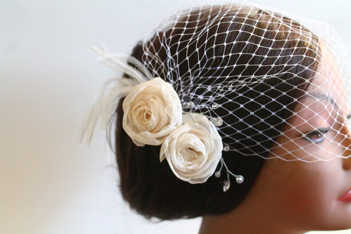 Birdcage Bandeau Veil Ivory Roses Birdcage Veil and Etsy