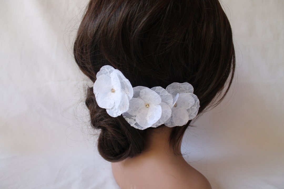 Orchids Hair Pins, Bridal Lace Set, Three Flower Clips, Wedding Flower