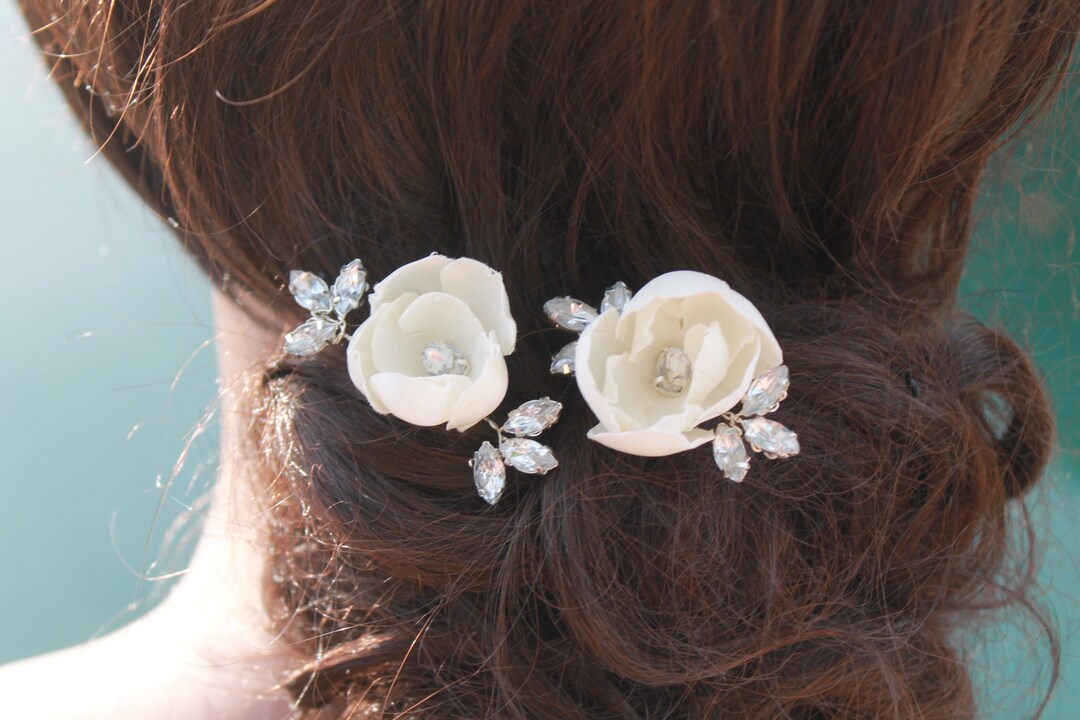 Wedding Flower Pins Small Bridal Crystal Pins Set of Two Etsy