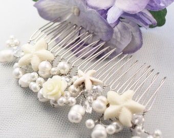 Starfish Comb, Wedding Comb, Beach Wedding, Natural Pearl Hair Piece, Sea Star Pin, Bridal Hair Comb, Bridesmaid Gift, Hair Fascinator