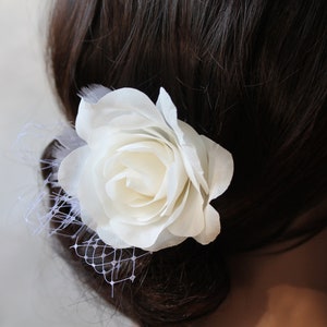 Bridal Ivory  Hair Clip French Netting, Ivory Rose, Hair Pin, Bridal Fascinator, Wedding Headpiece, Wedding Hair Piece, Wedding Accessories