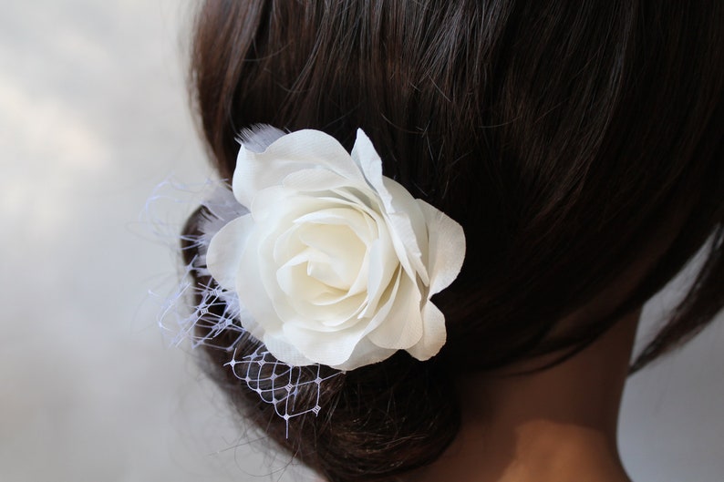 Bridal Ivory Hair Clip French Netting, Ivory Rose, Hair Pin, Bridal Fascinator, Wedding Headpiece, Wedding Hair Piece, Wedding Accessories image 5