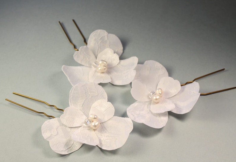 White Orchids, Lace Flowers, Bridal Hair Pin, Wedding Lace Hair Pin