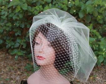 Bridal  Birdcage Veil  Blusher Veil Double Layered Tulle and Russian French Netting  for your Wedding