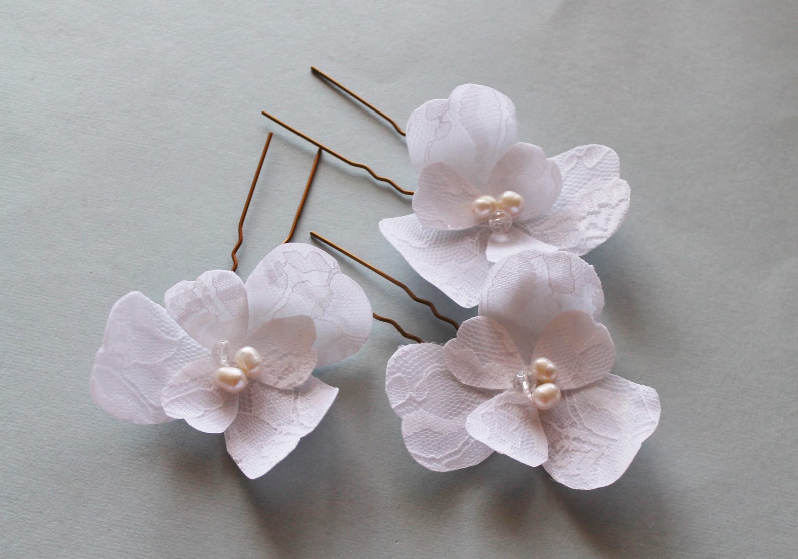 White Orchids, Lace Flowers, Bridal Hair Pin, Wedding Lace Hair Pin