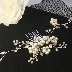 Bridal Hair Comb – Silver Rhinestone Crystal Flowers & Pearls – Wedding Hair Clip 3 thumbnail image