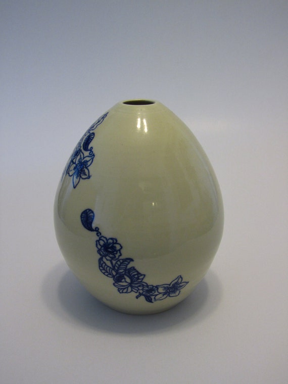Items similar to Pottery, Blue Flower Vase, Ceramics vase with Chinese
