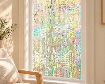 Film de protection pour fenêtres effet mosaïque galets arc-en-ciel, adhérence statique (sans colle)