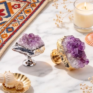 Natural Amethyst Crystal Drawer Knob,  Single Hole Handle, Raw Geode Dresser Pull, Bohemian Cabinet Knob, Boho Furniture Hardware